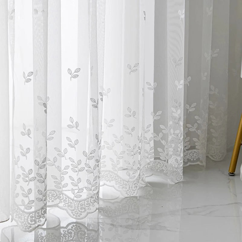 rideau blanc brodé feuilles moderne translucide fenêtre maison inclusion accessoires traitement