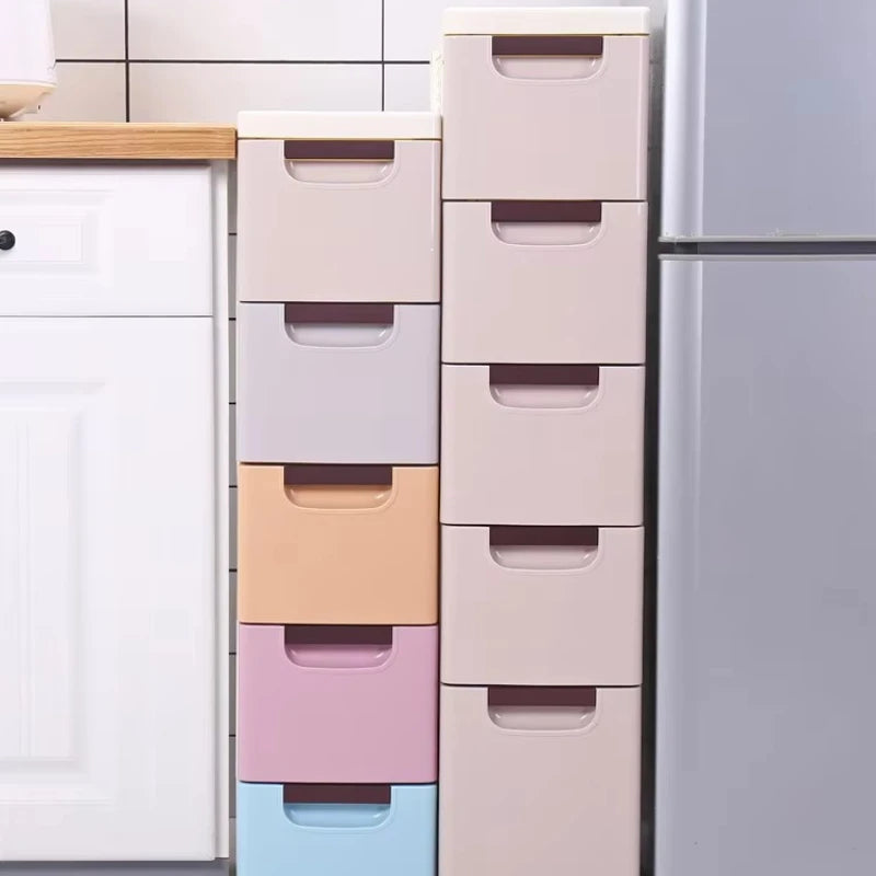meuble rangement salle bain tiroirs plastique niveaux organisateur moderne couleur pastel