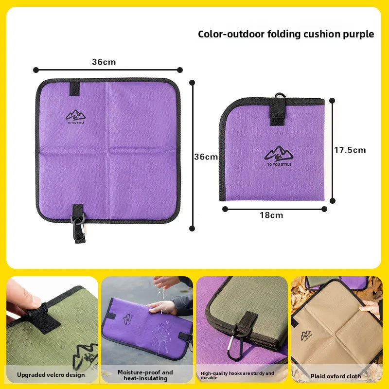 tapis siège pliable extérieur camping randonnée violet vert kaki rembourré velcro anneaux métalliques