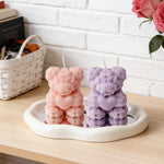 bougies parfumées forme nounours parfum rose couleur violet rouge blanc aromathérapie