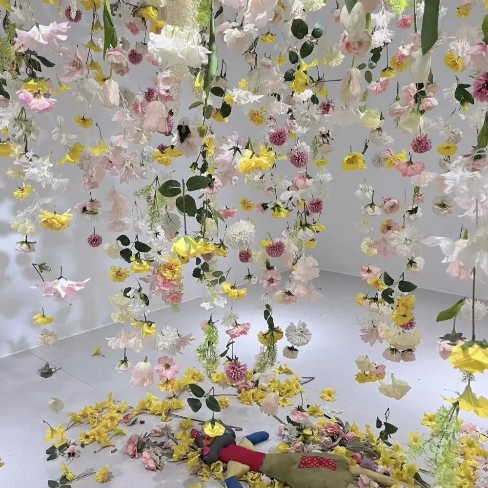 décoration romantique suspension fleurs artificielles multicolores intérieure fil rose blanc jaune orange violet vert