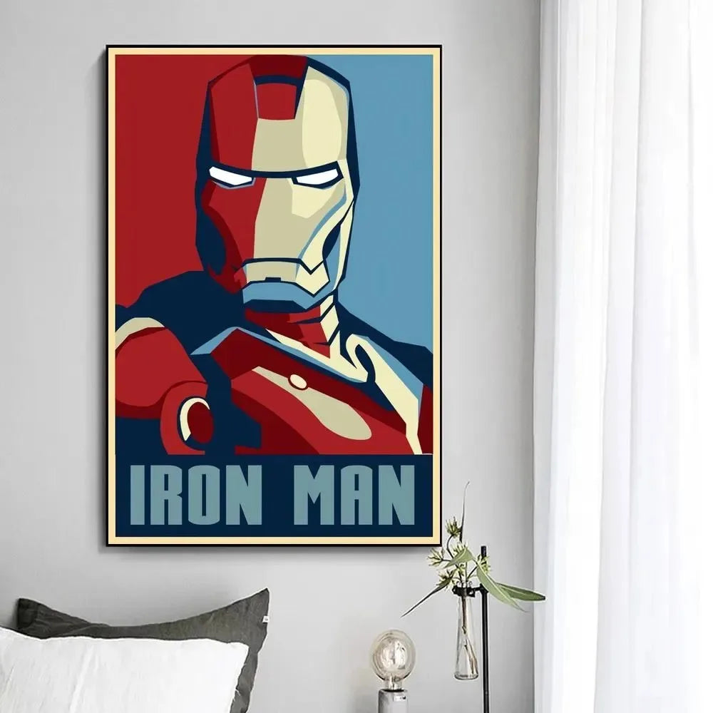 affiche iron man pop art rouge blanche bleue toile sans cadre decoration intérieure murrale