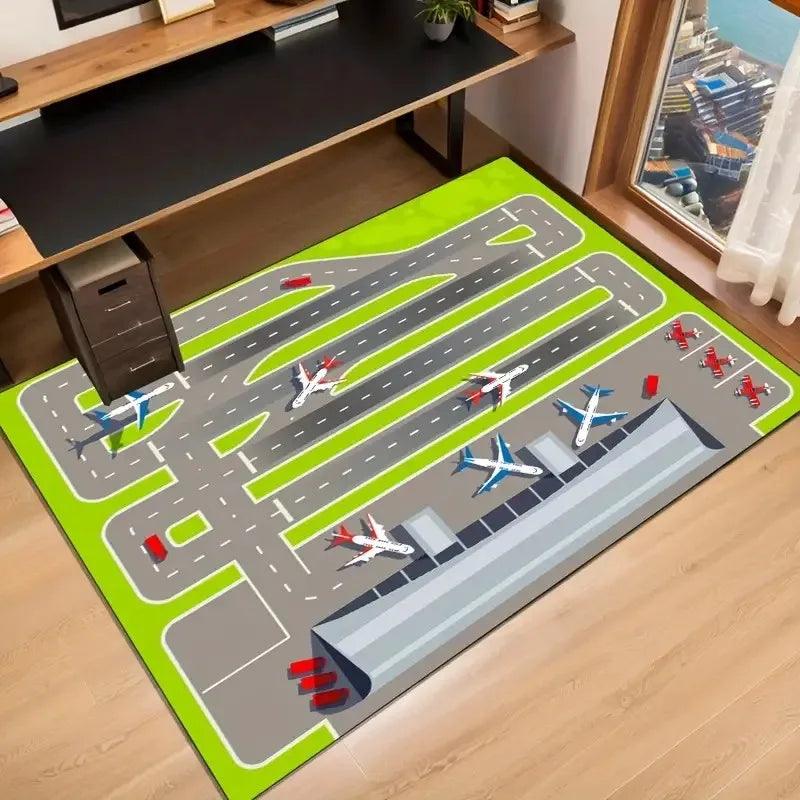 tapis salon décoratif motif aéroport avion piste d'atterrissage vert moderne maison intérieur