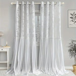 rideau blanc papillon transparent japonais fleurs broderie chambre salon anneaux bordure décorative polyester