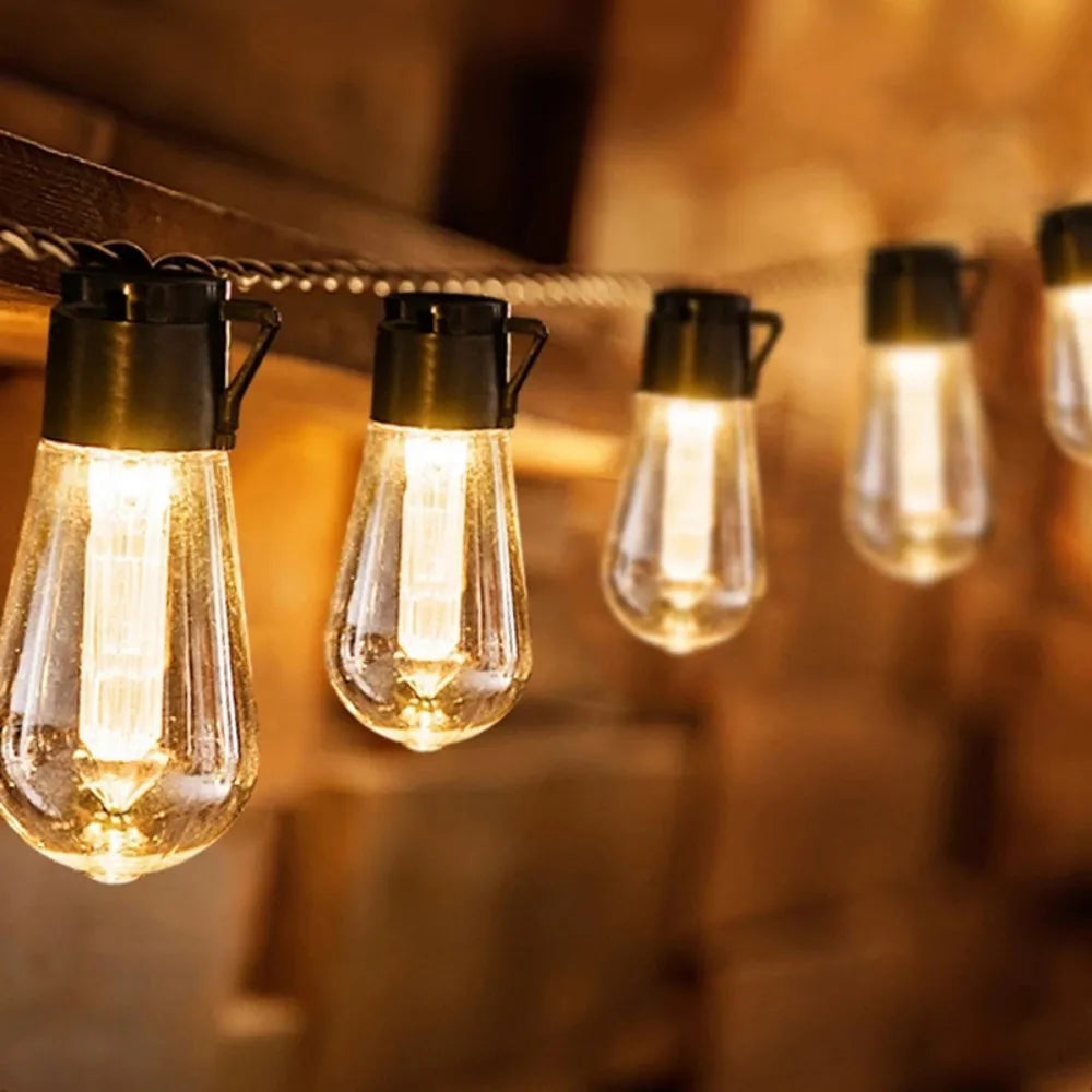guirlande lumineuse solaire extérieure 20 led transparentes clips câble noir vintage moderne