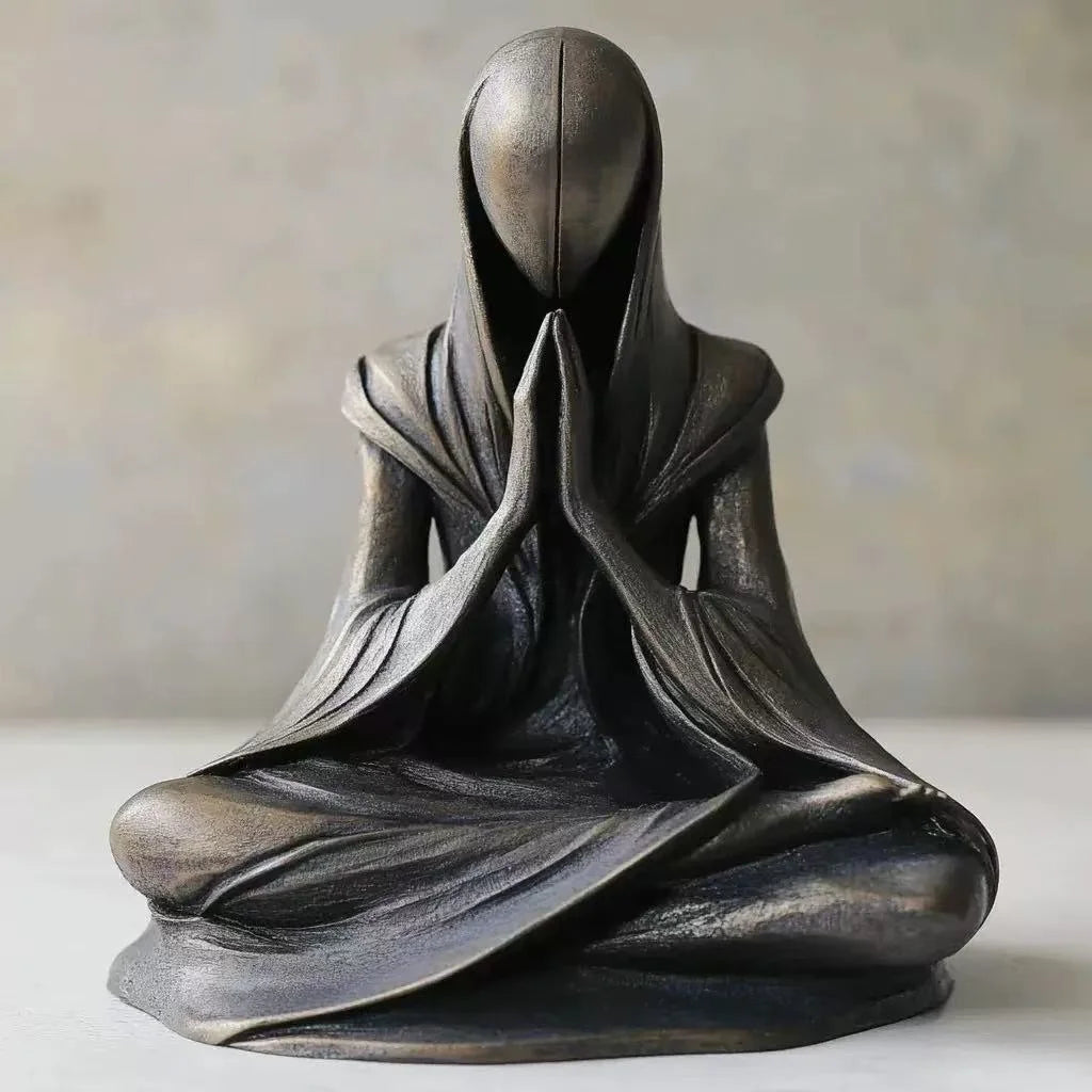 statue décorative méditative résine bronze doré figure assise spirituel abstraite chambre zen yoga