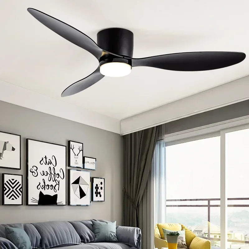 ventilateur led moderne télécommande blanc bois noir minimaliste