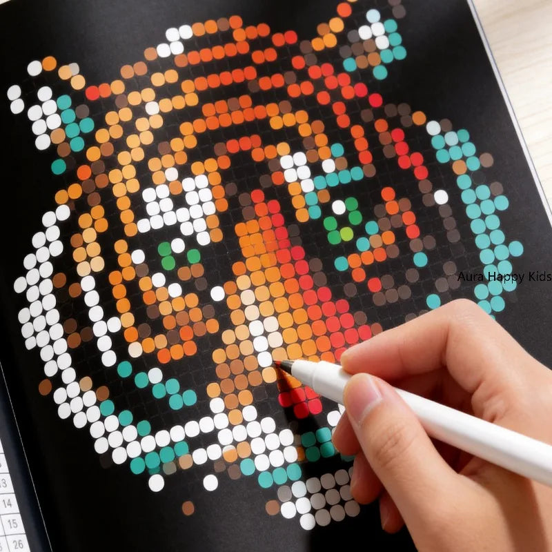 livre coloriage pixel art motifs géométriques moderne enfantin crayon pages multicolores guides numériques