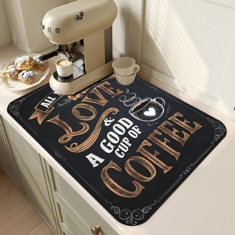 tapis cuisine noir décoratif espresso séchage vaisselle antidérapant absorbant moderne table