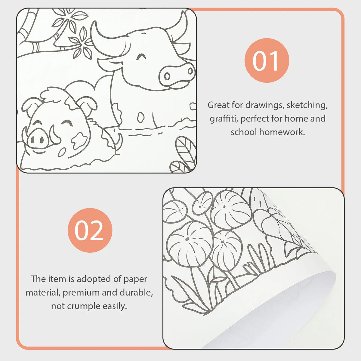 papier colorier géant illustré animaux floraux enfants opaques crayons couleurs stylos bille