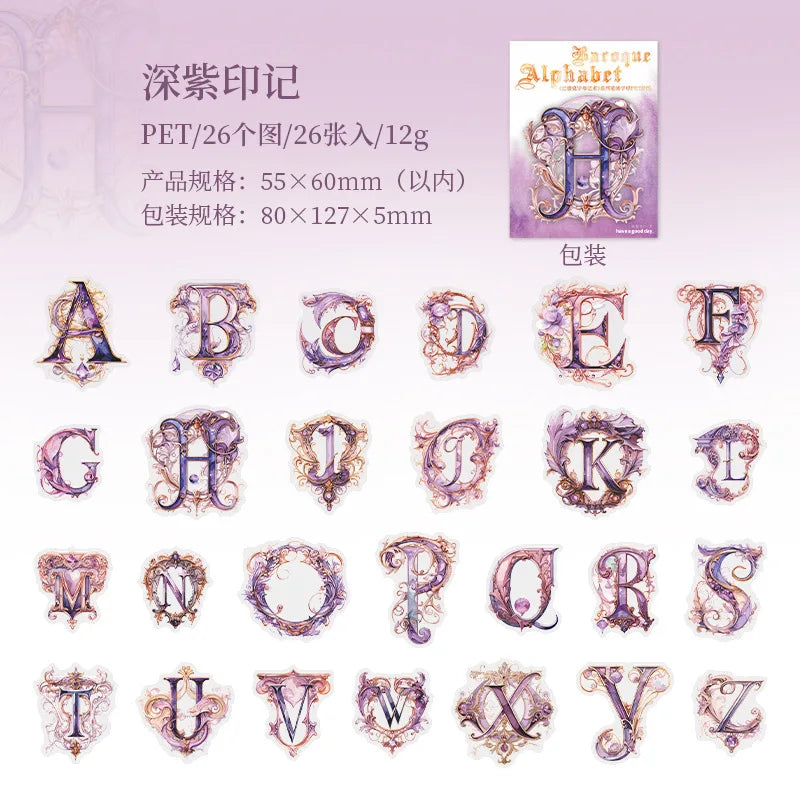 lettres decoratives baroques adhesives violet bleu ornementales art nouveau set 26 pcs