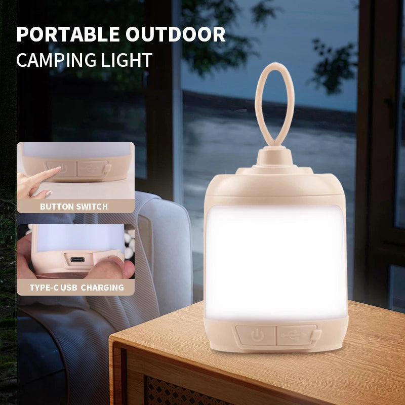 lampe camping portable rechargeable usb led annuel garantie beige moderne compact anneau fixations
