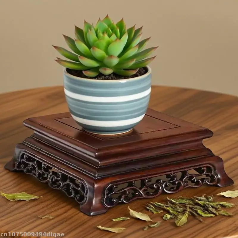 support plante bois gravures décoratives traditionnel meuble rétro vase fleur pot rangement sculpture trưng