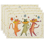 serviettes table illustratives moderne chats motifs géométriques beige noir gris orange rose