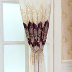 rideaux violet brodés ornements floraux semi transparents classiques maison hospitalité tulle polyester