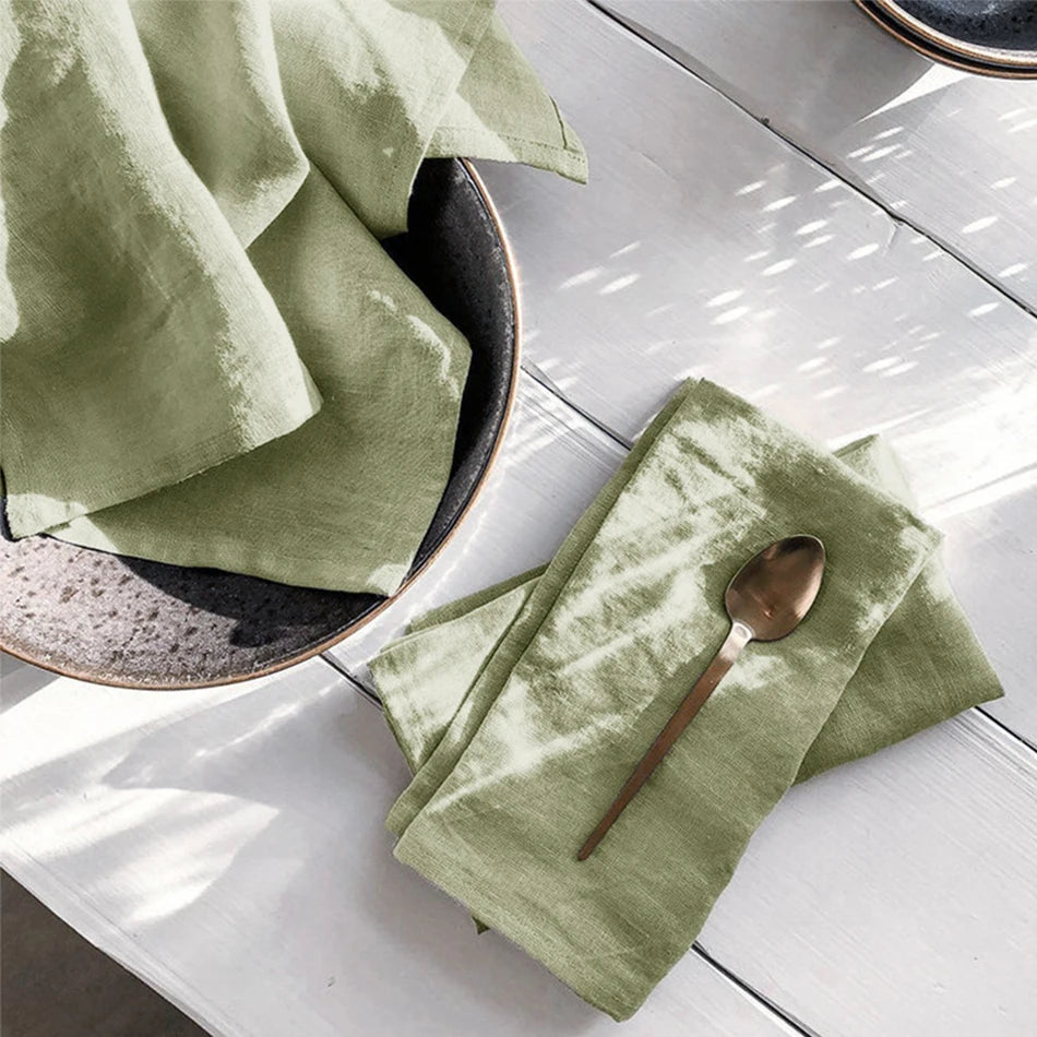 serviettes lin 40x40cm vert olive moderne mariage anniversaire table maison extérieur