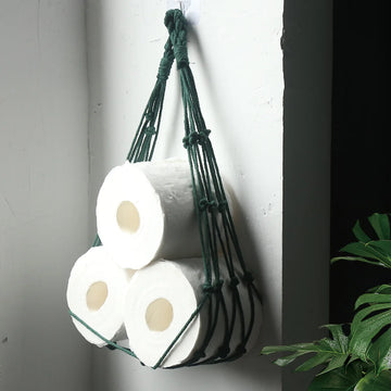 porte rouleaux papier toilette suspendu cordelettes decoratives filet tresse boheme rustique artisanal