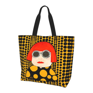 sac main polyester jaune points noirs moderne poche intérieure poignées noires femme pop art