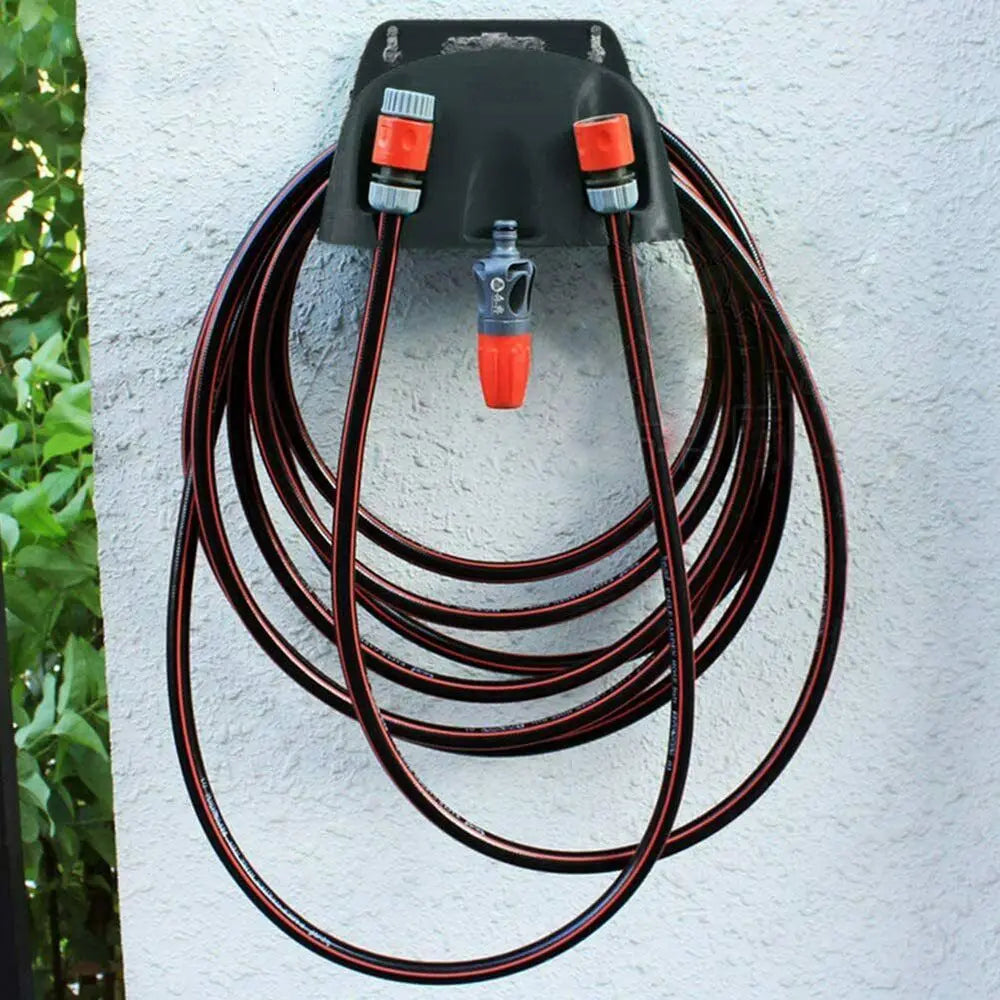 support mural tuyau arrosage rangement jardin noir orange fonctionnel fixations trou vis plastique