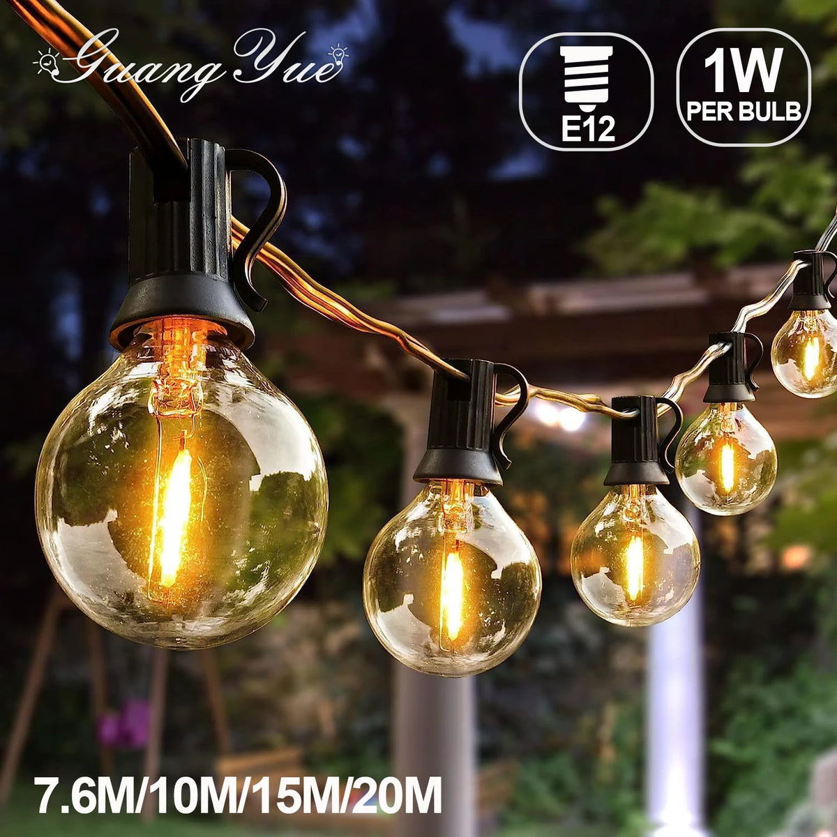guirlande lumineuse vintage extérieur ampoules rondes transparentes fil noir clips décoration mariage jardin
