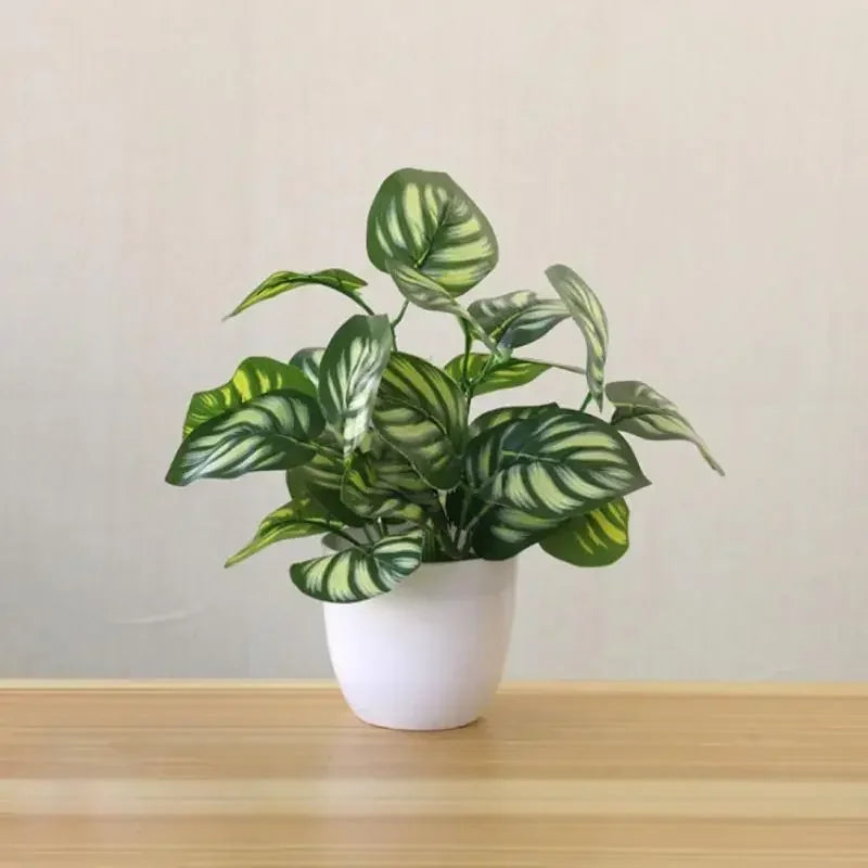 plantes artificielles feuilles vertes rouges blanches modernes intérieur extérieur bonsaï pot blanc