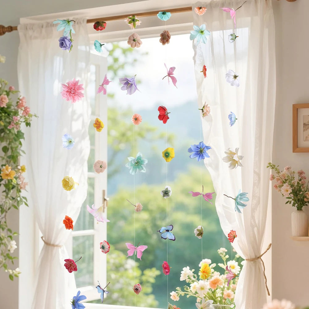 guirlande fleurs papillons multicolore décoration intérieure mariage anniversaire deco bohème naturelle artisanale festive chambre