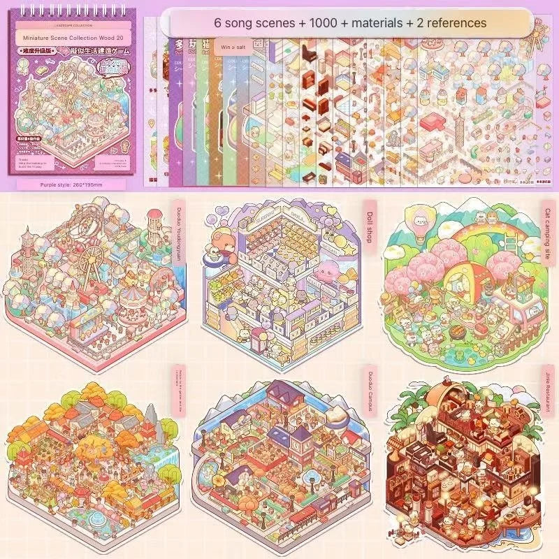 stickers 3d paysages animés diy jeu enfants scènes urbaines animaux illustrations isométriques