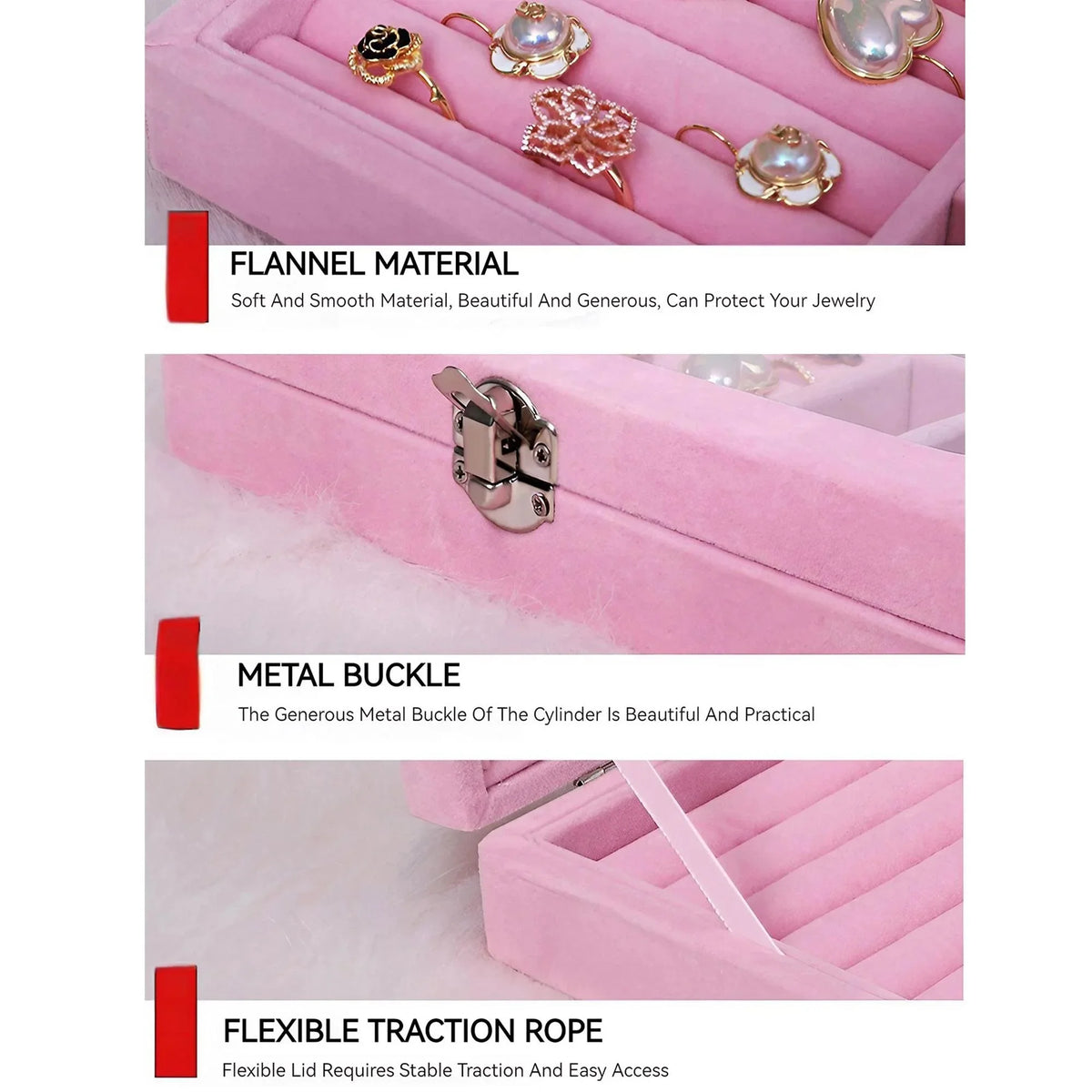 boîte bijoux velours blanc gris rose moderne compartiments boucles d'oreilles compartiment bague carte visite