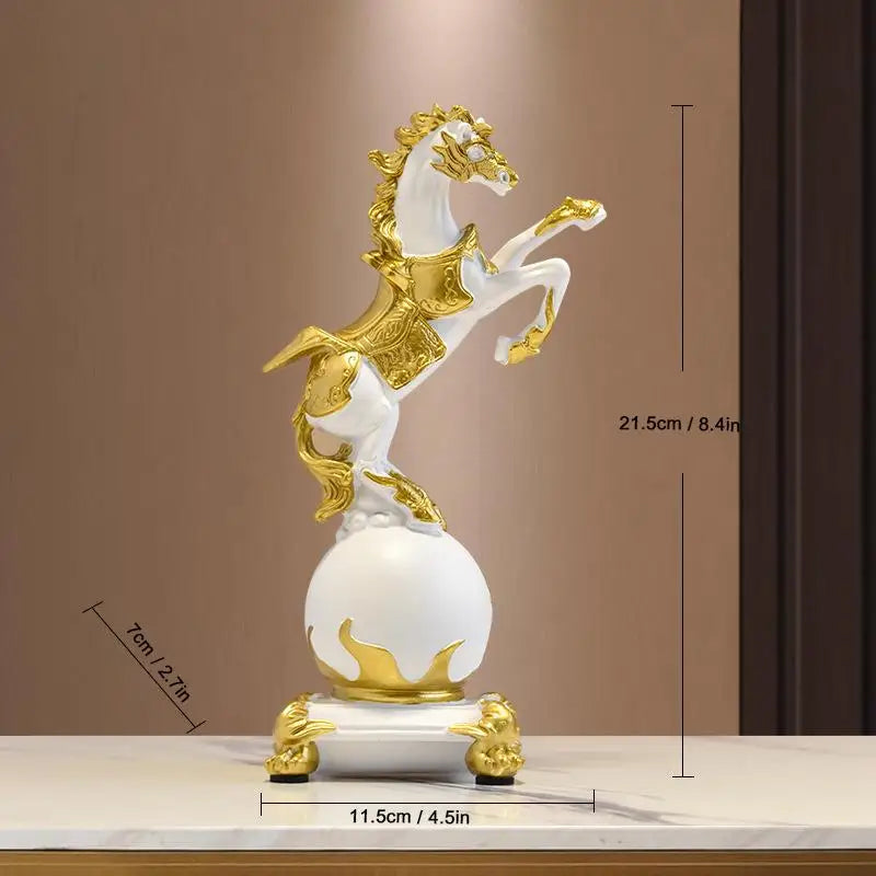 statuette cheval doré résine moderne élégante décoration salon brillante haute qualité ornement chambre
