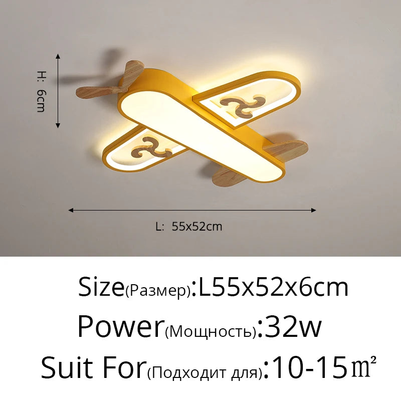 lampe suspendue avion forme bois bleu doré moderne chambre enfant interrupteur tactile