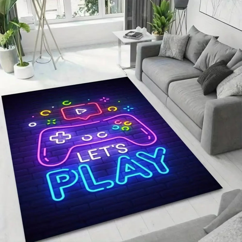 tapis moderne abstrait manettes jeu lettres start game let's play floral