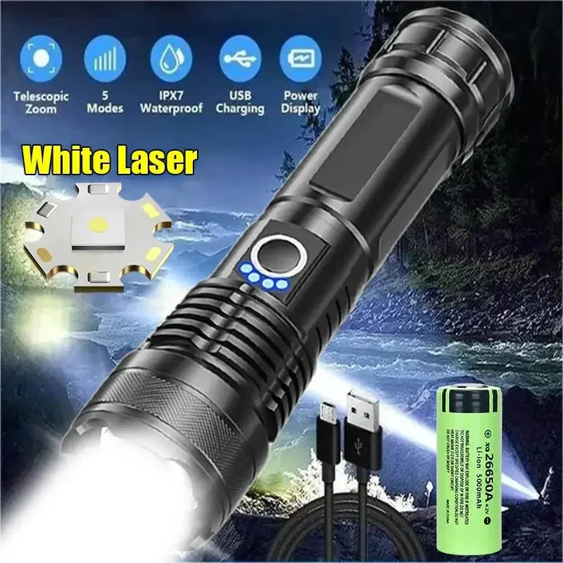torche rechargeable led puissante zoom camping résistante autodéfense lisse noire