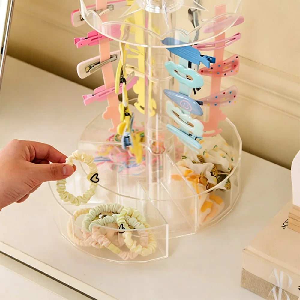 rangements transparent rotatif accessoires cheveux pinces élastiques bracelets compartiments girly
