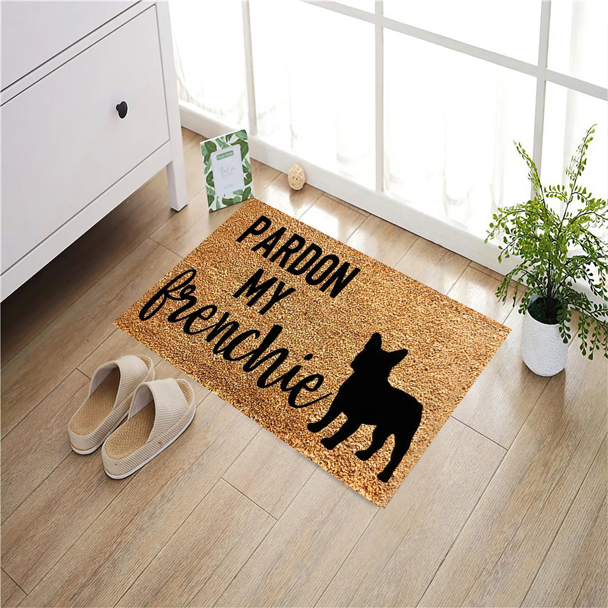tapis d'entrée marron clair antidérapant sol extérieur moderne motif chien