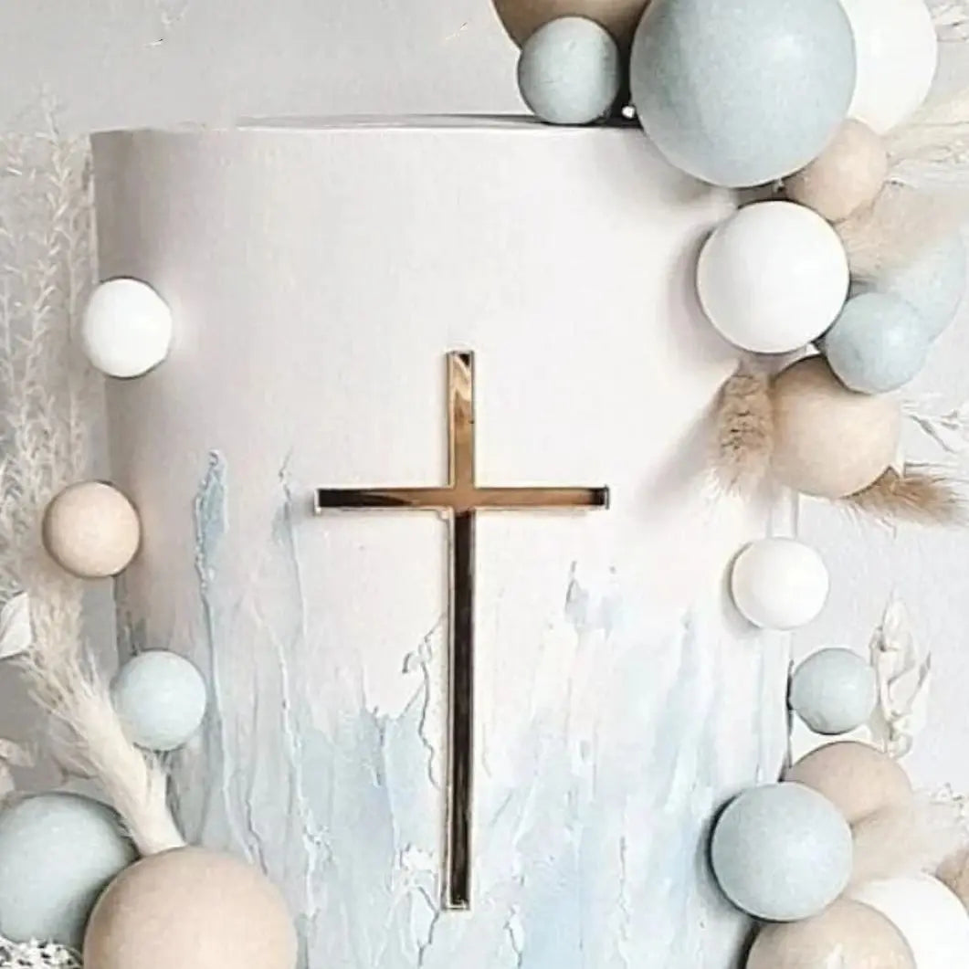 décoration gâteau croix acrylique brillante dorée anniversaire mariage baptême noël