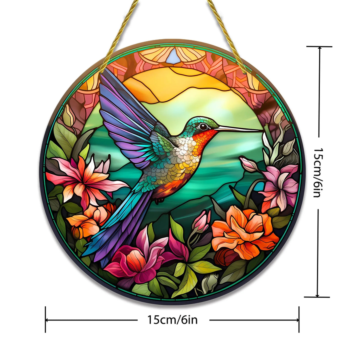 décoration extérieure oiseau verre soufflé art deco multicolore cordelette fleurs transparent