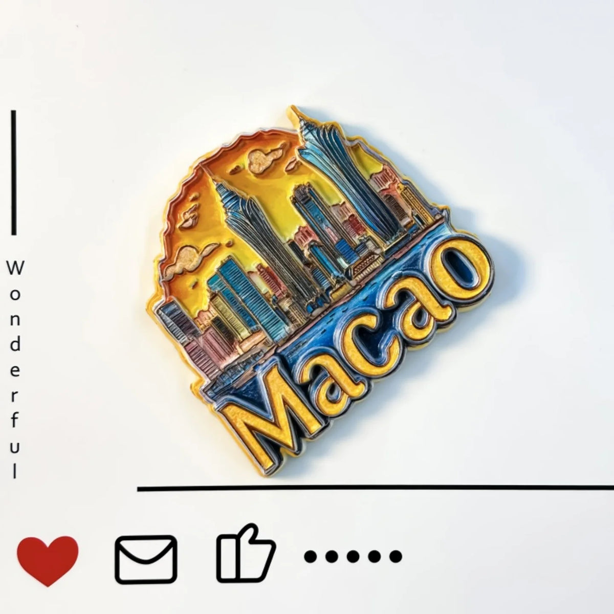 autocollants aimants macao paysage urbain gratte ciels creative 3d iconique batiments multicolores réfrigérateur stickers