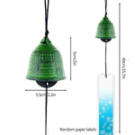 cloches vent japonaises vert bleu jaune motifs géométriques texture rugueuse cordelette décoration extérieure classique