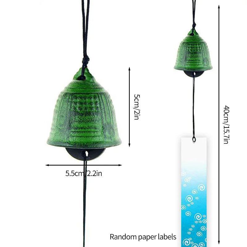 cloches vent japonaises vert bleu jaune motifs géométriques texture rugueuse cordelette décoration extérieure classique