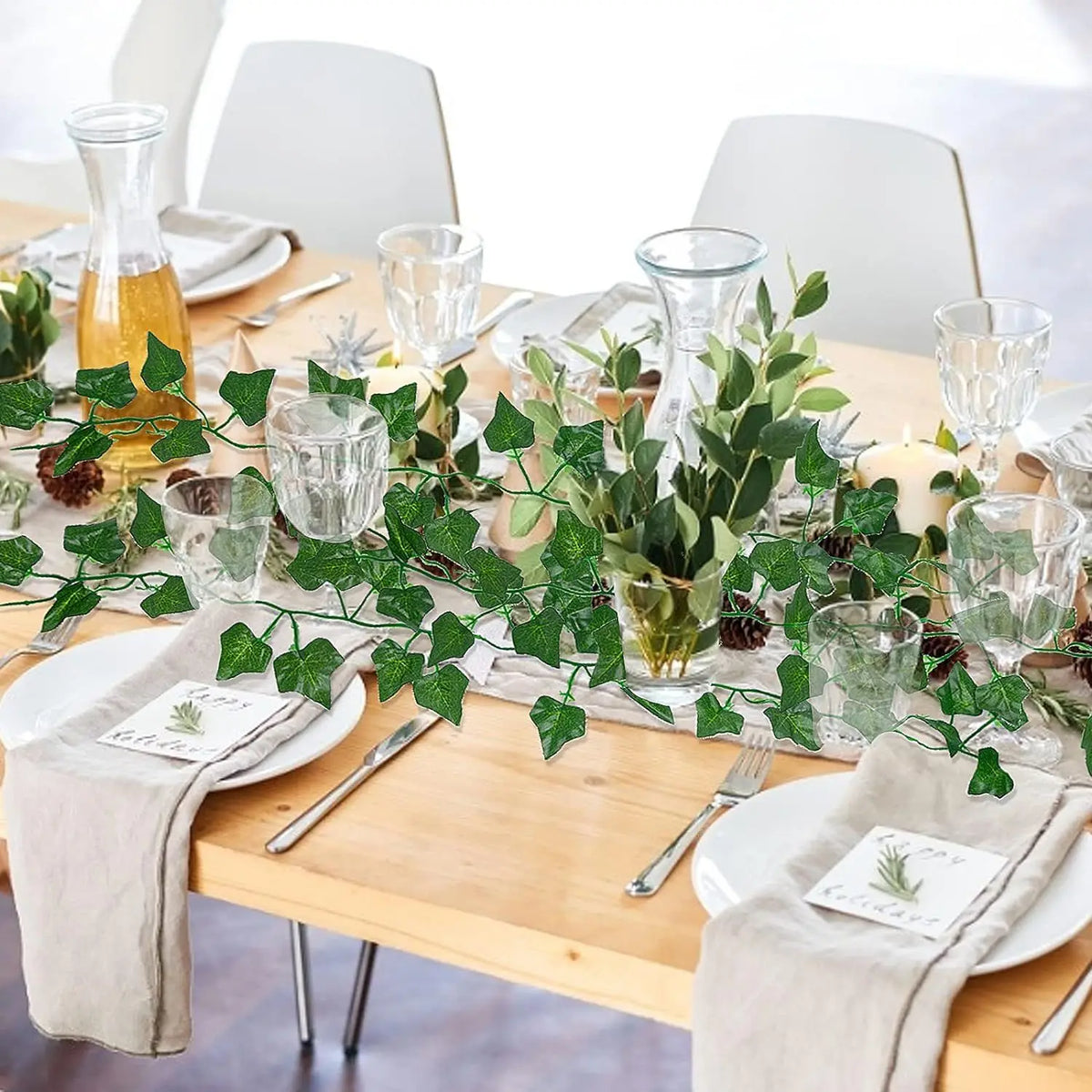 guirlande végétale artificielle feuilles vertes modernes brillantes extérieur accrochée décoration mariage maison festival
