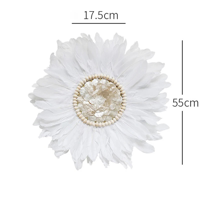 coquillages naturels plumes deco boho chic coussin blanc decoration murale élégante
