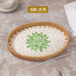 assiettes rotin motif floral moderne rustique fruits gâteau pain fourchette verre blanc intérieur
