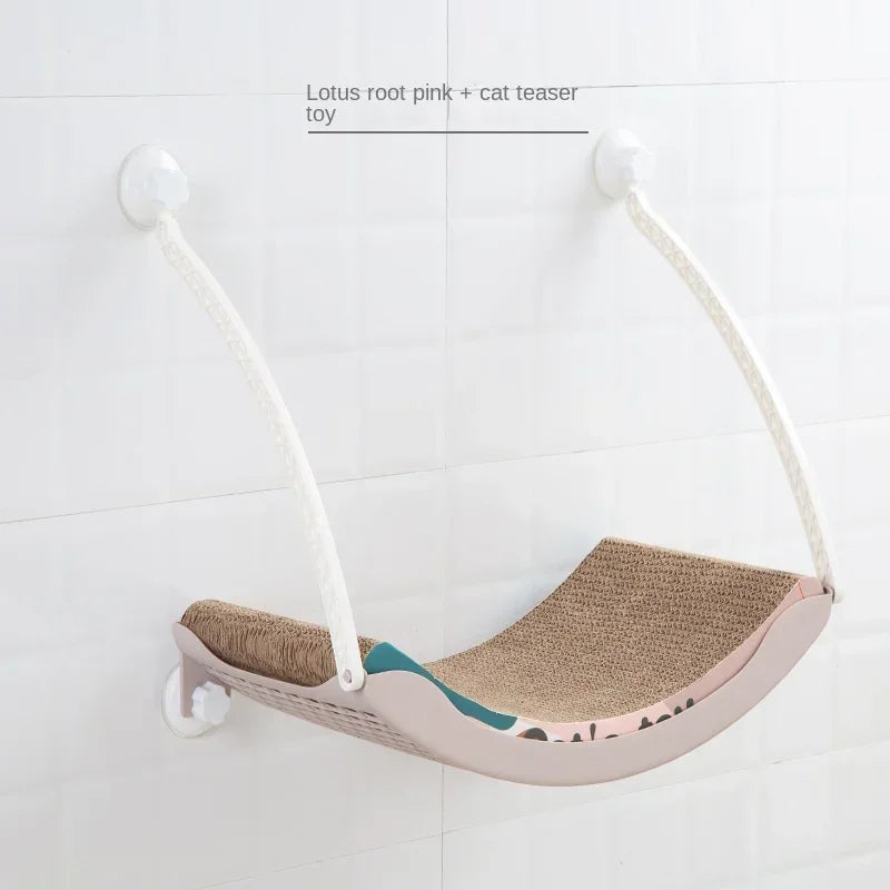 hamac chats gris beige bleu tissu doux cordes ventouses balcon chambre moderne confortable