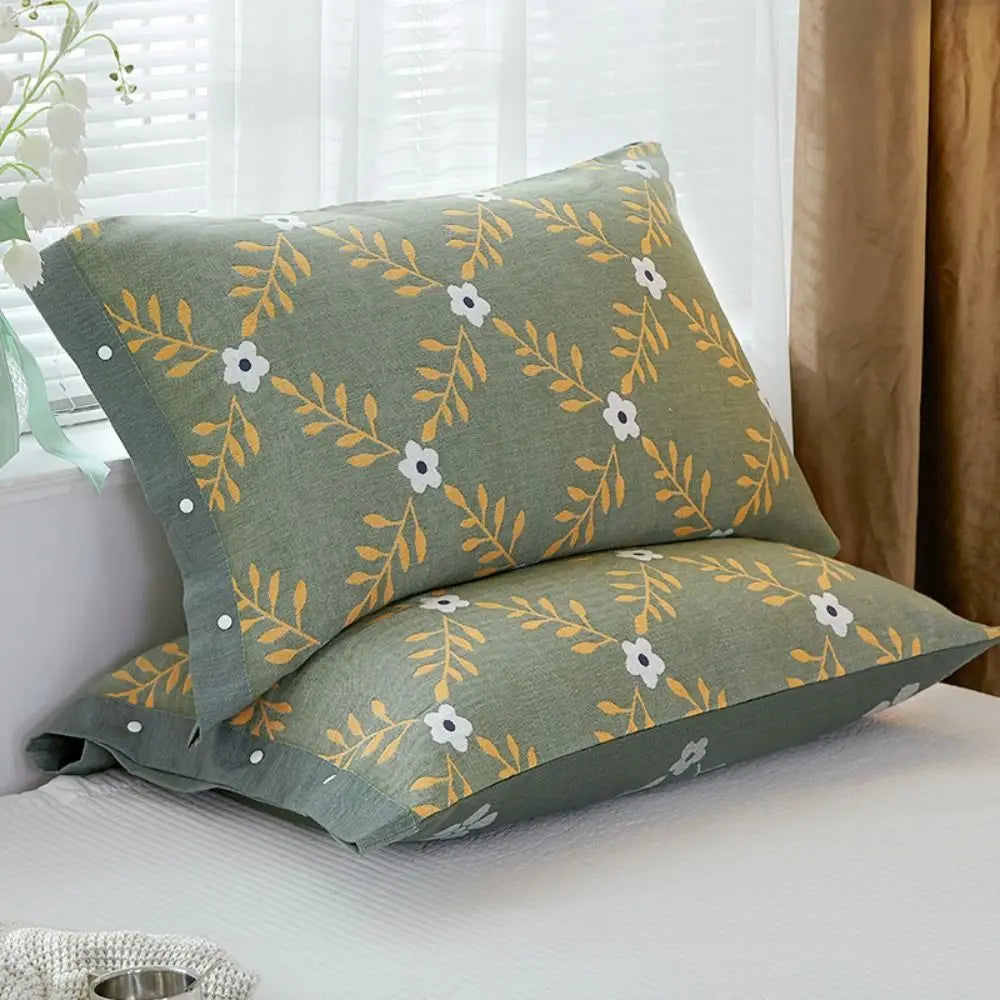 housse coussin fleur coton moderne rose vert olive bleuclair gris blanc feuille verte 50x75cm