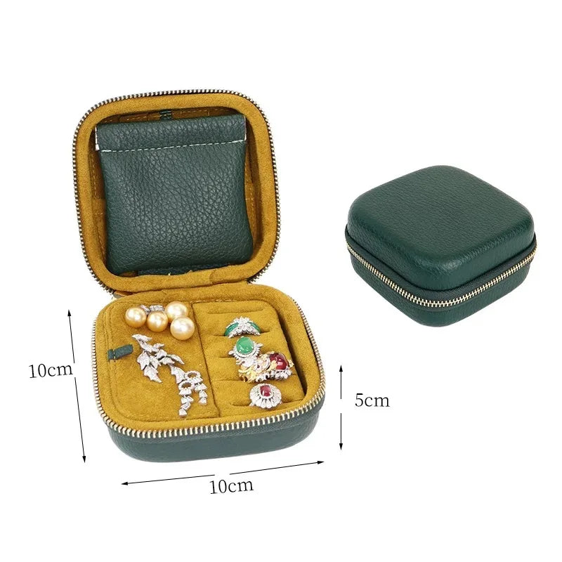 boîte bijoux simili cuir vert foncé compartiments pochette intérieure fermeture glissière classique organiser bijoux