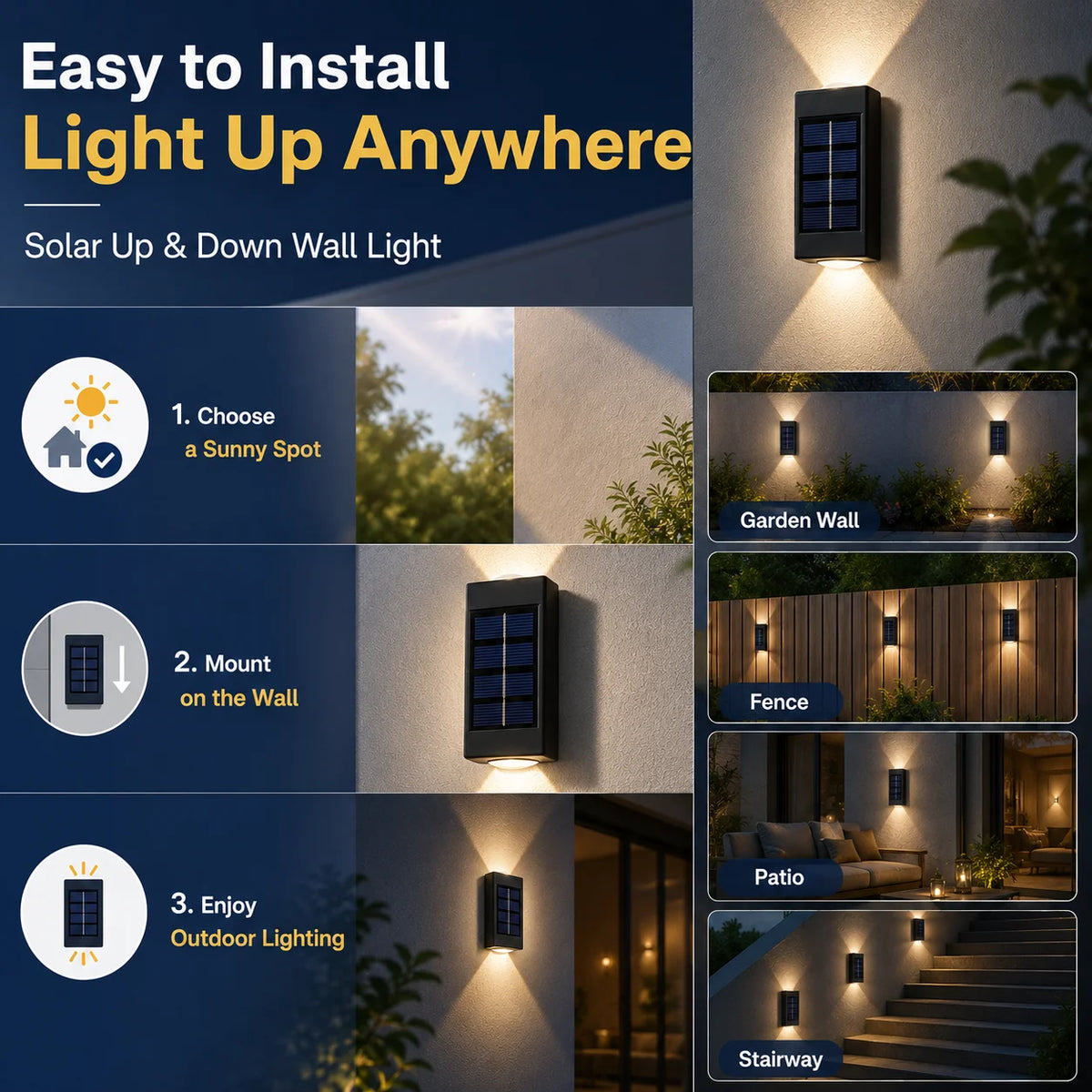 lampe murale solaire extérieure led up down 10 led moderne panneau solaire texturé murale