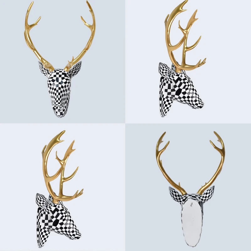 décoration murale tête cerf or blanc noir mosaïque moderne résine fixations murales deco animalier