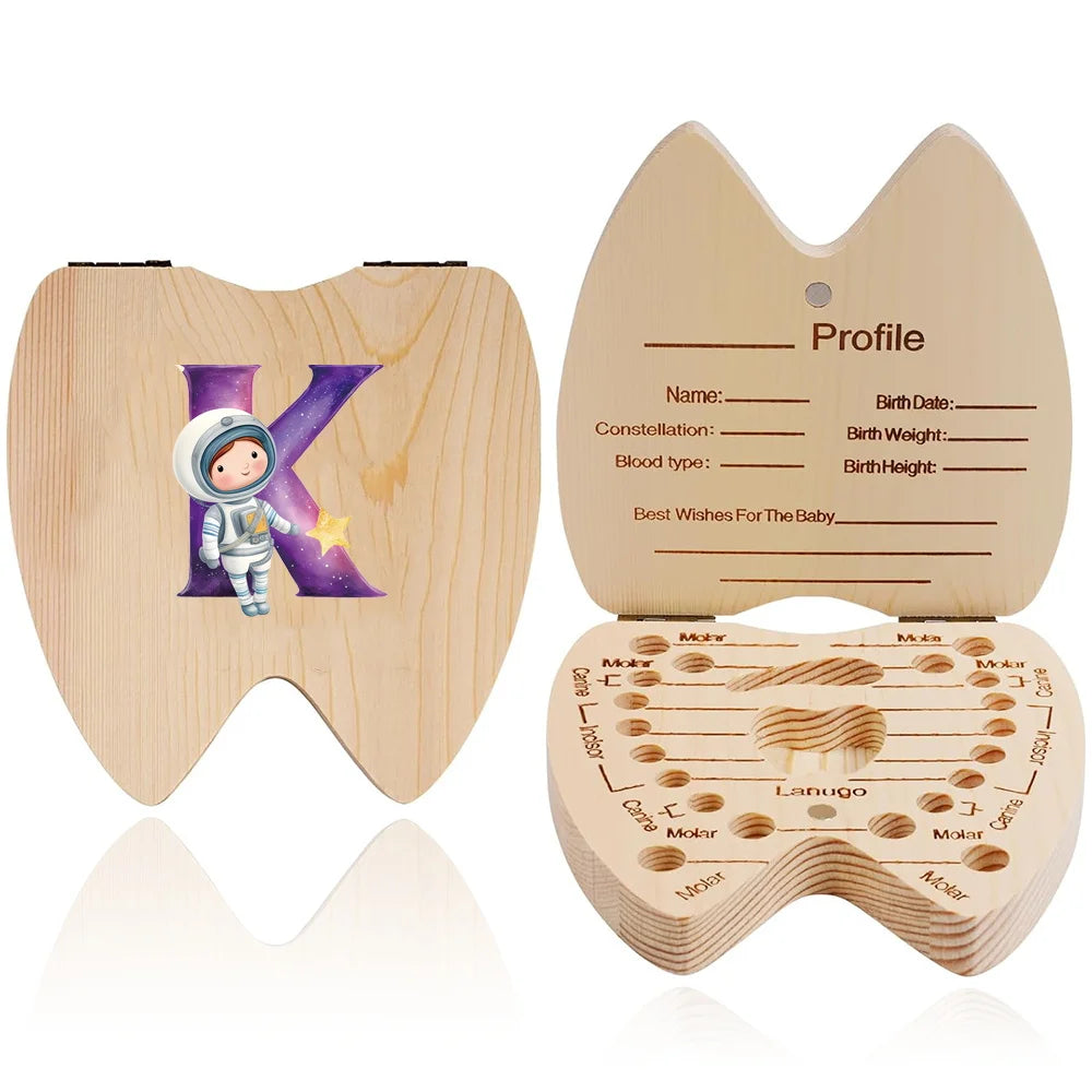 boîte dents bois astronaute carte profil grille tailles bébé