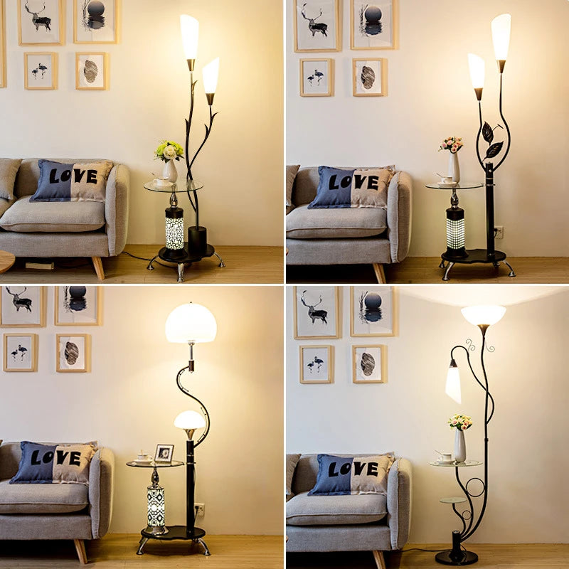 lampe sol moderne tablette motif floral blanc noir décointérieur