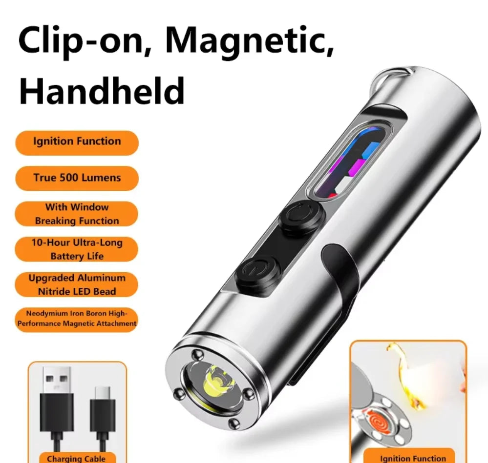 lampe torche multifonctionnelle rechargeable aimantée lumière cob led noir fonction uv dépannage avertissement